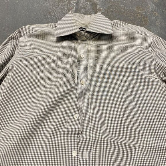 TOM FORD Gray White Cotton Micro Gingham Button Up Shirt - Picture 2 of 8
